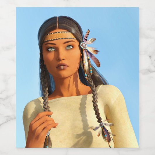 Schöne indigene Amerikanerin Weinetikett (Einzelnes Label)