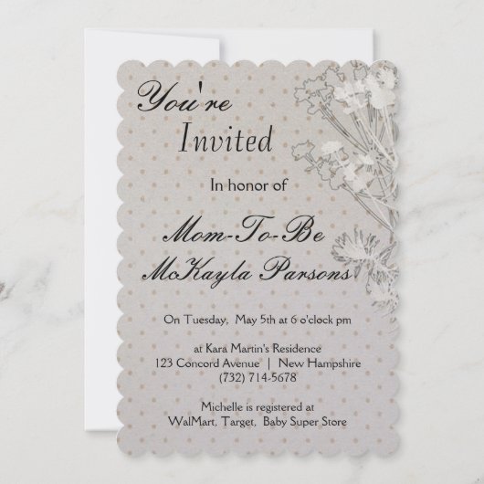 Schöne, individuell anpassbare BABY DUSCHE EINLADU Einladung (Rückseite)