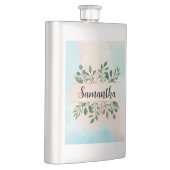 Schöne, individuell einstellbare Name Grün Blätter Flachmann (Rechts)