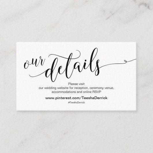 Schöne Informationen zur Hochzeitswebsite Begleitkarte (Vorderseite)