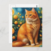 Schöne Ingwer Katze in einem Orange Grove Postkarte (Vorne/Hinten)