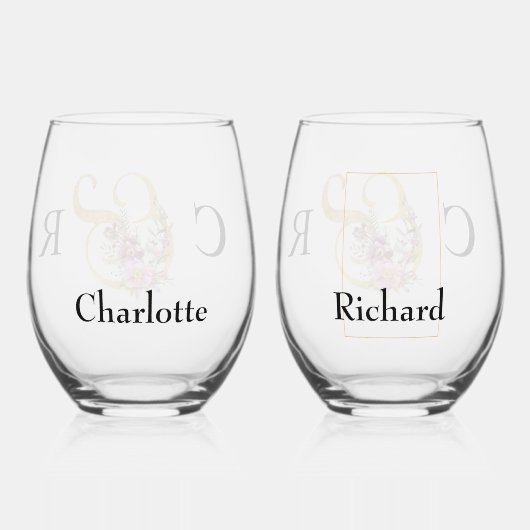 SCHÖNE INITIALEN UND GOLDAMPERSAND WEDD WEINGLAS OHNE STIEL (Rückseite)