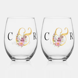 SCHÖNE INITIALEN UND GOLDAMPERSAND WEDD WEINGLAS OHNE STIEL