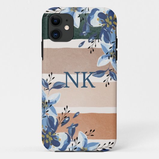 Schöne Initialen Wasserfarben Blumen und Streifen Case-Mate iPhone Hülle (Rückseite)