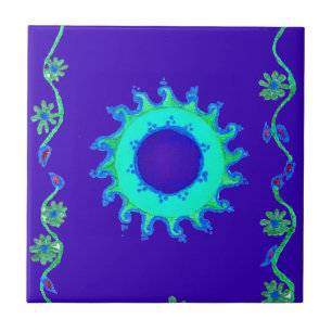 Schöne Iridescent Blue Floral Art Ölgemälde Fliese
