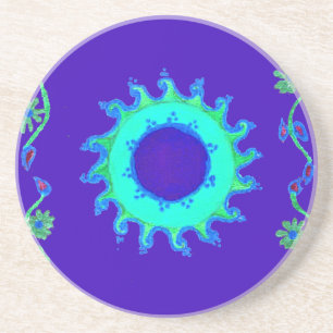 Schöne Iridescent Blue Floral Art Ölgemälde Getränkeuntersetzer