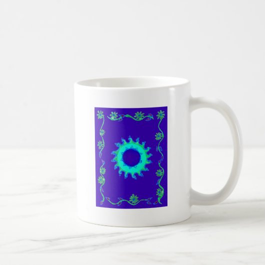 Schöne Iridescent Blue Floral Art Ölgemälde Kaffeetasse (Rechts)