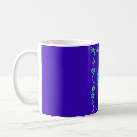 Schöne Iridescent Blue Floral Art Ölgemälde Kaffeetasse (Links)