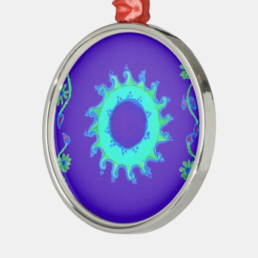 Schöne Iridescent Blue Floral Art Ölgemälde Ornament Aus Metall (Links)