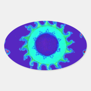 Schöne Iridescent Blue Floral Art Ölgemälde Ovaler Aufkleber