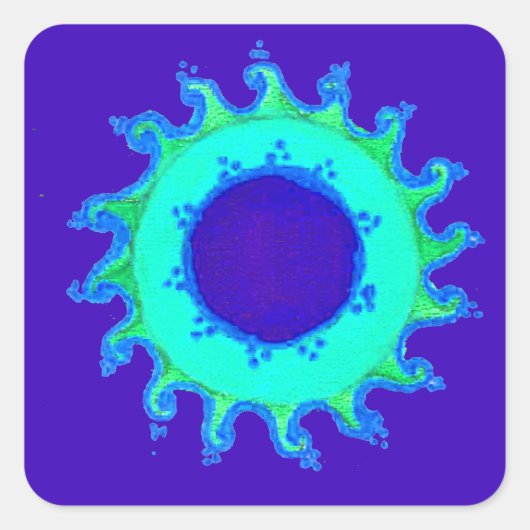 Schöne Iridescent Blue Floral Art Ölgemälde Quadratischer Aufkleber (Vorderseite)