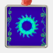 Schöne Iridescent Blue Floral Art Ölgemälde Silbernes Ornament (Vorne)
