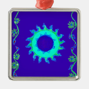 Schöne Iridescent Blue Floral Art Ölgemälde Silbernes Ornament