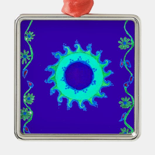 Schöne Iridescent Blue Floral Art Ölgemälde Silbernes Ornament (Vorne)
