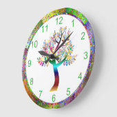 Schöne Iridescent Rainbow Tree Boho Bohemisch Große Wanduhr (Winkel)