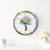Schöne Iridescent Rainbow Tree Boho Bohemisch Große Wanduhr (Zuhause)