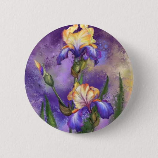 Schöne Iris-Blume - Aquarellmalerei Button (Vorderseite)