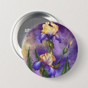 Schöne Iris Blume - Kunstmalerei Button