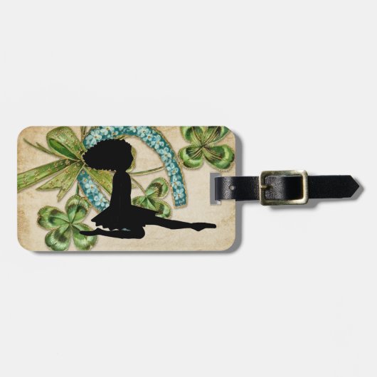 Schöne irische Tänzerin, Kleeblatt und Horseshoe Gepäckanhänger (Vorderseite horizontal)