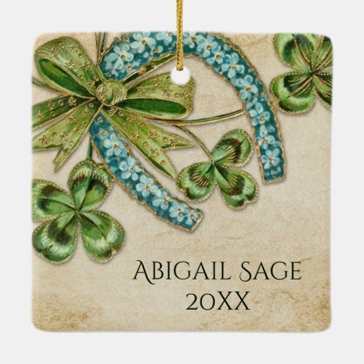 Schöne irische Tänzerin, Kleeblatt und Horseshoe Keramikornament (Rückseite)