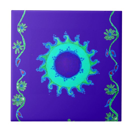 Schöne irisierende blaue Blumen-Kunst-Ölgemälde Fliese (Vorderseite)