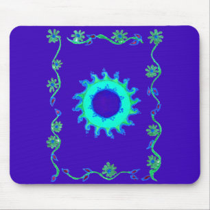 Schöne irisierende blaue Blumen-Kunst-Ölgemälde Mousepad