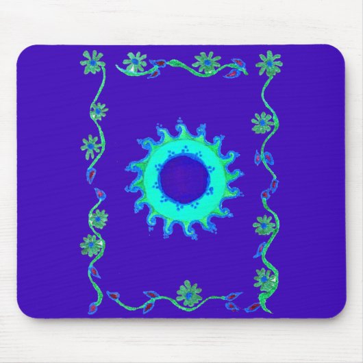 Schöne irisierende blaue Blumen-Kunst-Ölgemälde Mousepad (Vorne)