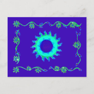 Schöne irisierende blaue Blumen-Kunst-Ölgemälde Postkarte