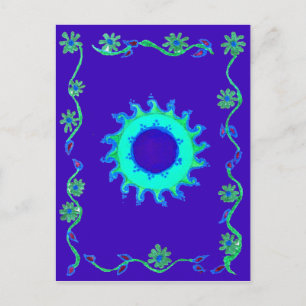 Schöne irisierende blaue Blumen-Kunst-Ölgemälde Postkarte
