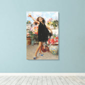 Schöne italienische junge Frau feiert Sieg Leinwanddruck (Insitu (Holzboden))