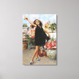 Schöne italienische junge Frau feiert Sieg Leinwanddruck