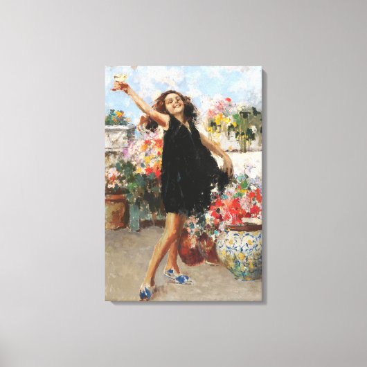 Schöne italienische junge Frau feiert Sieg Leinwanddruck (Vorderseite)