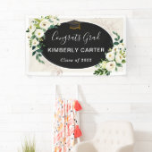 Schöne Ivory Green Floral Graduation Party Banner (Insitu)