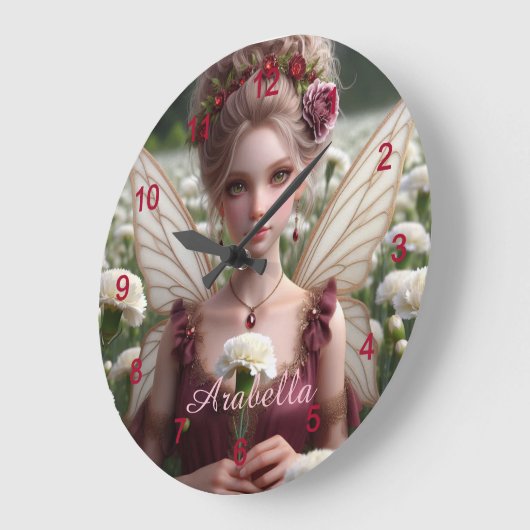 Schöne Januar Fairy in den Nelken Große Wanduhr (Winkel)