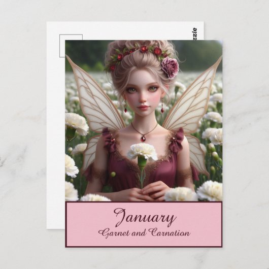 Schöne Januar Fairy in den Nelken Postkarte (Vorne/Hinten)