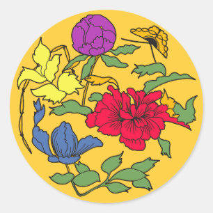 Schöne japanische Blumen-Kunst Runder Aufkleber