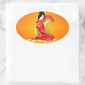 Schöne japanische Frau in Rotem Kleid Ovaler Aufkleber (Tasche)