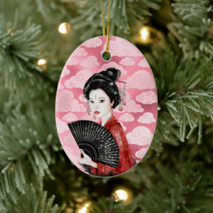 Schöne japanische Geisha und Cloud Weihnachten Keramik Ornament