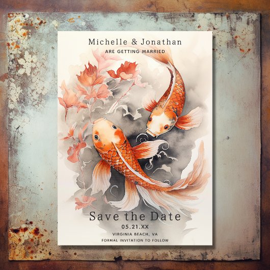 Schöne japanische Koi Fish Orange Beige Wedding Save The Date