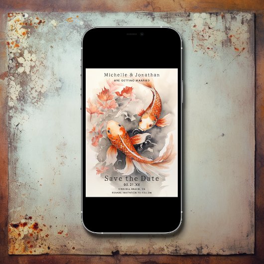 Schöne japanische Koi Fish Orange Beige Wedding Save The Date