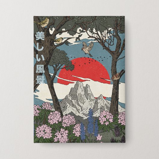Schöne japanische Landschaft Button (Vorderseite)