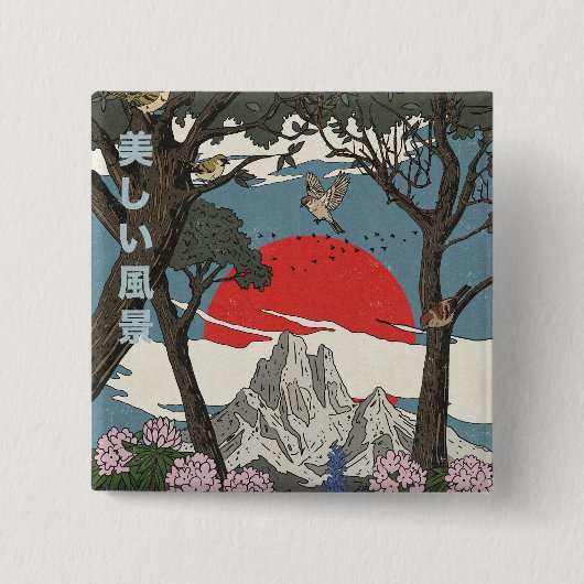 Schöne japanische Landschaft Button (Vorderseite)