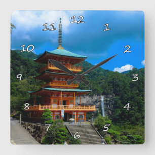 Schöne japanische Pagoda & Waterfall Quadratische Wanduhr