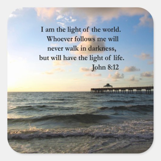 SCHÖNE JOHN 8:12 FOTO-DESIGN QUADRATISCHER AUFKLEBER (Vorderseite)