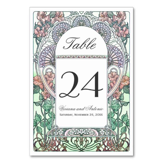 Schöne Jugendstil-Hochzeiten-Tischnummern Tischnummer (Rückseite)