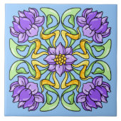 Schöne Jugendstil-Kachel mit violetten Blumen Fliese (Vorderseite)