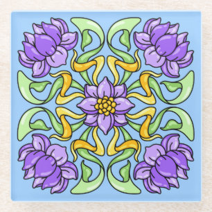 Schöne Jugendstil-Kachel mit violetten Blumen Glasuntersetzer
