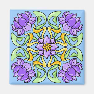 Schöne Jugendstil-Kachel mit violetten Blumen Magnet