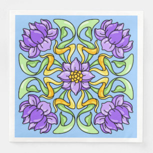 Schöne Jugendstil-Kachel mit violetten Blumen Serviette