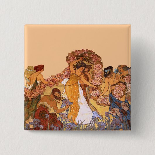 Schöne Jugendstilfrauen mit Iren und Rose Button (Vorderseite)